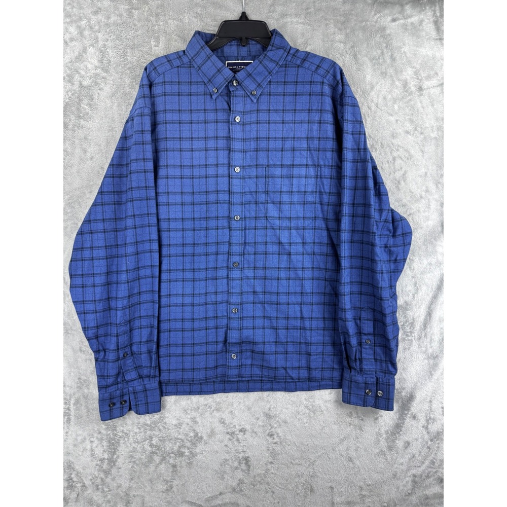 Charles Tyrwhitt Mens XXL Big & Tall Blue Black Plaid Non Iron Button Down